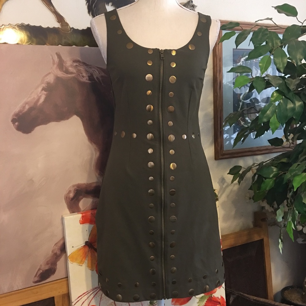 Cynthia Rowley olive green gold medallion dress XS